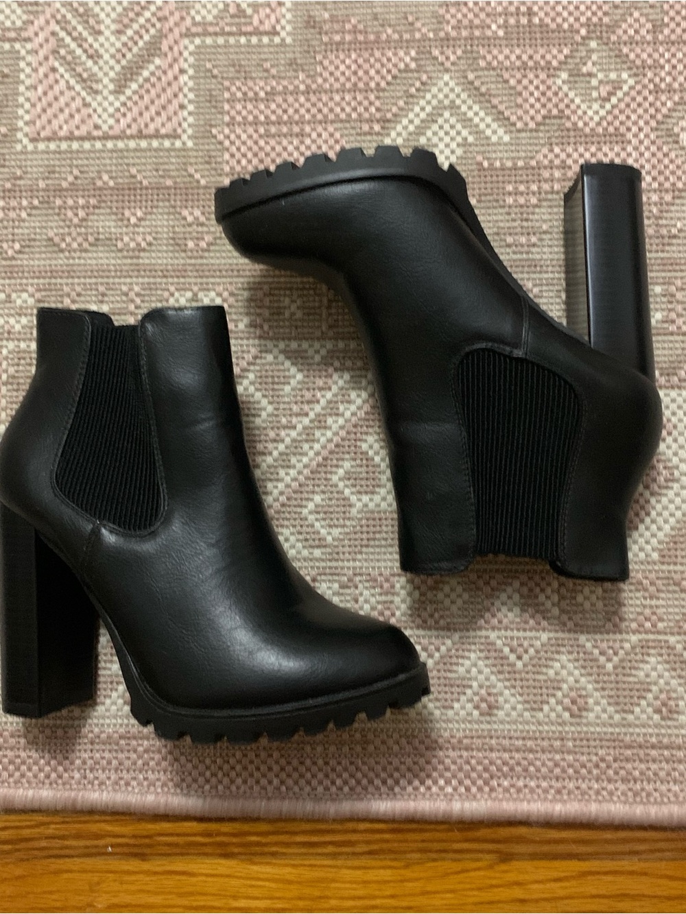 Ada Black Platform Chelsea Booties with Lug Sole